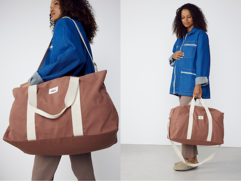 Photo d'une future maman avec un sac à langer weekend de la marque bebel
